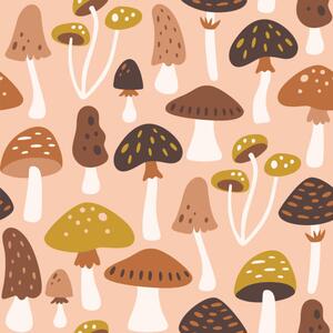 Umelecká fotografie Mushrooms Seamless Pattern, insemar, (40 x 40 cm)