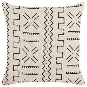 Dekoratívny vankúš krémová biela a čierna bavlna 45 x 45 cm geometrický vzor bloková tlač boho štýl doplnky