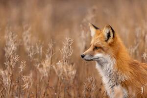 Umelecká fotografie Close-up of red fox on field,Churchill,Manitoba,Canada, Rick Little / 500px, (40 x 26.7 cm)
