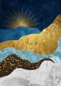 Ilustrácia Golden abstract mountain peak art poster., Luzhi Li, (30 x 40 cm)
