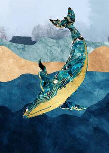 Ilustrácia Artistic painting with abstract golden whale., Luzhi Li, (30 x 40 cm)