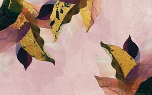 Ilustrácia Abstract golden artistic leaves wallpaper, watercolor, Luzhi Li