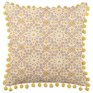 Dekoratívny vankúš žltá bavlna 45 x 45 cm geometrický vzor bloková tlač brmbolce boho štýl doplnky