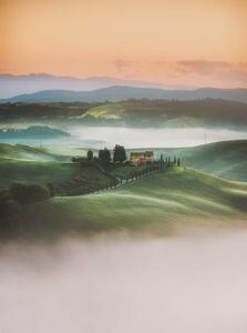 Fotografia Tuscany sunrise landscape view of green, serts, (30 x 40 cm)