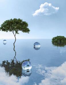 Ilustrácia Unreal tree growing in water among, Tatiana Lavrova, (30 x 40 cm)
