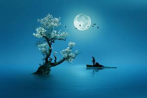 Ilustrácia Moon shines beautifully on the dream, Muhammad Idrus Arsyad, (40 x 26.7 cm)