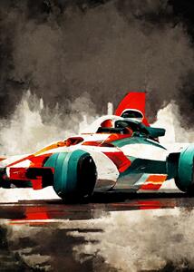 Ilustrácia Formula 1 red grey, Justyna Jaszke, (30 x 40 cm)