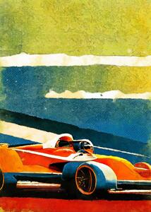 Umelecká tlač Formula 1 orange blue, Justyna Jaszke, (30 x 40 cm)