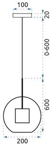 Toolight - Sklenená závesná lampa loft APP557-1CP 20cm 1xE27 60W, čierna, OSW-08750