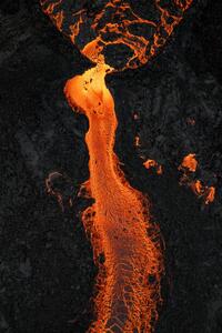Umelecká fotografie Drone image looking down on a lava river, Iceland, Abstract Aerial Art, (26.7 x 40 cm)