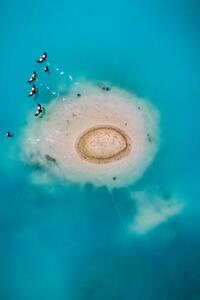 Fotografia Island in vibrant mine water, Germany, Abstract Aerial Art