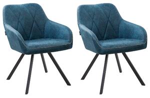 Sada 2 modrých čalúnených stoličiek s kovovými čiernymi nohy kresla retro eklektický štýl