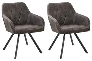 Sada 2 šedých čalúnených stoličiek s kovovými čiernymi nohy kresla retro eklektický štýl