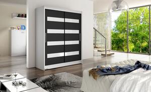 Moderná priestranná šatníková skriňa Pablo - šírka 150 cm, biela/čierna