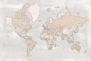 Mapa Rustic detailed world map with cities, Lucille, Blursbyai, (40 x 26.7 cm)