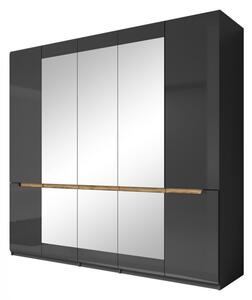 Päťdverová skriňa HACHI s tromi zrkadlami - šírka 225 cm, antracit