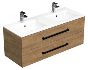 Kúpeľňová skrinka s čiernou úchytkou a umývadlom SAT Cube Way 120x53x46 cm dub Hickory mat CUBE46C1202DHMOD