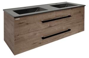 Kúpeľňová skrinka s čiernou úchytkou a umývadlom SAT Cube Way 120x53x46 cm dub Hickory mat CUBE46C1202DWMODC