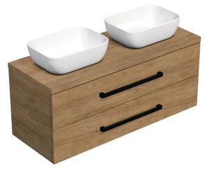 Kúpeľňová skrinka s čiernou úchytkou a krycí doskou SAT Cube Way 120x47,5x46 cm dub Hickory mat CUBE46C1203DH45