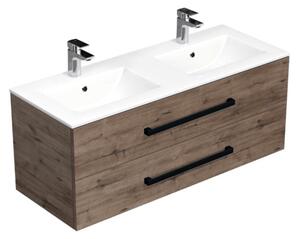 Kúpeľňová skrinka s čiernou úchytkou a umývadlom SAT Cube Way 120x53x46 cm dub Wellington mat CUBE46C1202DWMOD