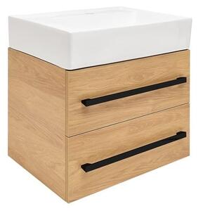 Kúpeľňová skrinka s umývadlom a čiernou úchytkou SAT Cube Way 60x53x46 cm dub Hickory mat CUBE46C602DHSATCWL