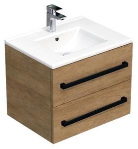 Kúpeľňová skrinka s čiernou úchytkou a umývadlom SAT Cube Way 60x53x46 cm dub Hickory mat CUBE46C602DHMOD