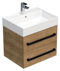 Kúpeľňová skrinka s čiernou úchytkou a umývadlom SAT Cube Way 60x53x46 cm dub Hickory mat CUBE46C602DHSAT