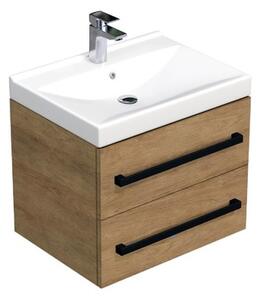 Kúpeľňová skrinka s čiernou úchytkou a umývadlom SAT Cube Way 60x53x46 cm dub Hickory mat CUBE46C602DHVER