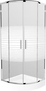 Mexen Rio, štvrťkruhový sprchovací kút s posuvnými dverami 70 x 70 cm, 5mm číre sklo/pásy, chrómový profil + biela vysoká sprchová vanička,…