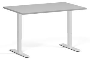 Výškovo nastaviteľný stôl, 120x80 cm, 1 motor, biela podnož, sivá