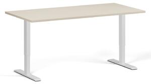 Výškovo nastaviteľný stôl, 160x80 cm, 1 motor, biela podnož, breza