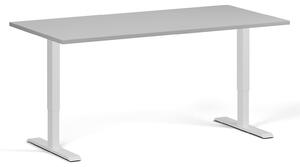 Výškovo nastaviteľný stôl, 160x80 cm, 1 motor, biela podnož, sivá