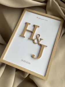 3D obraz s iniciálami mena – personalizovaný svadobný darček pre mladomanželov 20x30cm