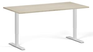 Výškovo nastaviteľný stôl, 160x80 cm, 1 motor, biela podnož, dub prírodný