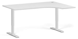 Rohový výškovo nastaviteľný stôl, 160x120 cm, 1 motor, L/P, biela podnož, biela