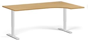 Rohový výškovo nastaviteľný stôl, 180x120 cm, 1 motor, L/P, biela podnož, buk