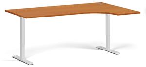 Rohový výškovo nastaviteľný stôl, 180x120 cm, 1 motor, L/P, biela podnož, čerešňa