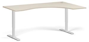 Ergonomický výškovo nastaviteľný stôl, 180x120 cm, 1 motor, L/P, biela podnož, breza