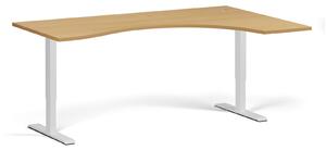 Ergonomický výškovo nastaviteľný stôl, 180x120 cm, 1 motor, L/P, biela podnož, buk