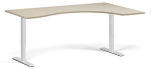 Ergonomický výškovo nastaviteľný stôl, 180x120 cm, 1 motor, L/P, biela podnož, dub prírodný