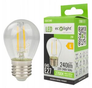 LED žiarovka E27 filament 2W 240lm 2700k g45 - teplá farba