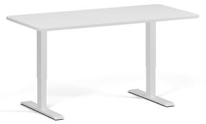 Výškovo nastaviteľný stôl, 160x80 cm, 1 motor, zaoblené rohy, biela podnož, biela