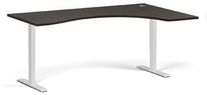 Výškovo nastaviteľný stôl, 1 motor, 745 - 1235 mm, ergonomický L/P, doska 1800 x 1200 mm, biela podnož, wenge