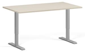 Výškovo nastaviteľný stôl, 140x80 cm, 1 motor, sivá podnož, breza