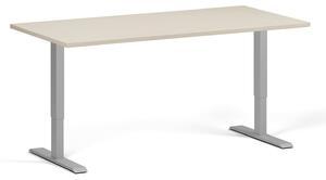 Výškovo nastaviteľný stôl, 160x80 cm, 1 motor, sivá podnož, breza
