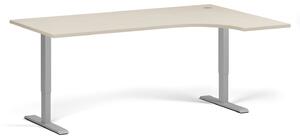 Rohový výškovo nastaviteľný stôl, 180x120 cm, 1 motor, L/P, sivá podnož, breza