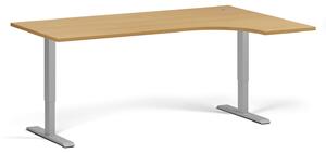 Rohový výškovo nastaviteľný stôl, 180x120 cm, 1 motor, L/P, sivá podnož, buk