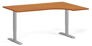 Rohový výškovo nastaviteľný stôl, 160x120 cm, 1 motor, L/P, sivá podnož, čerešňa