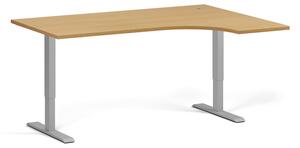 Rohový výškovo nastaviteľný stôl, 160x120 cm, 1 motor, L/P, sivá podnož, buk