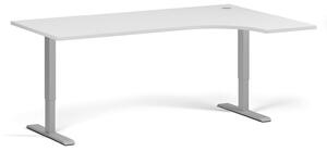 Rohový výškovo nastaviteľný stôl, 180x120 cm, 1 motor, L/P, sivá podnož, biela